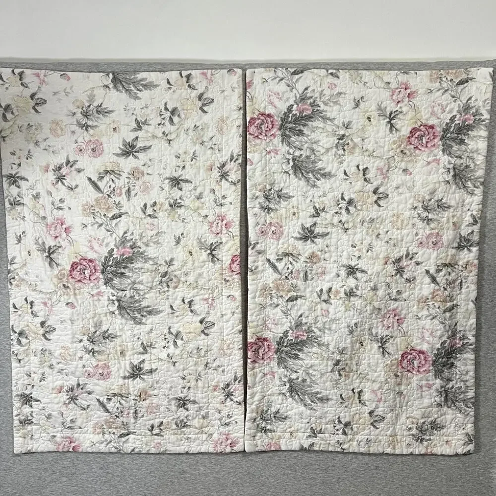 Laura Ashley‎ Breezy Floral Pillow Shams Womens 24x39 Pink Quilted Cottagecore